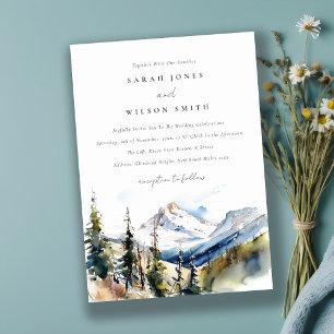 Ski Mountain Telluride Colorado Watercolor Wedding Invitation