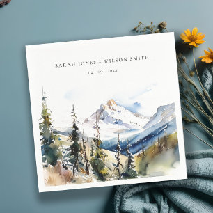 Ski Mountain Telluride Colorado Watercolor Wedding Napkin