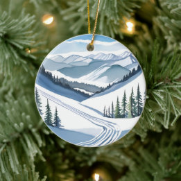 Ski Mountain Watercolor Ceramic Ornament