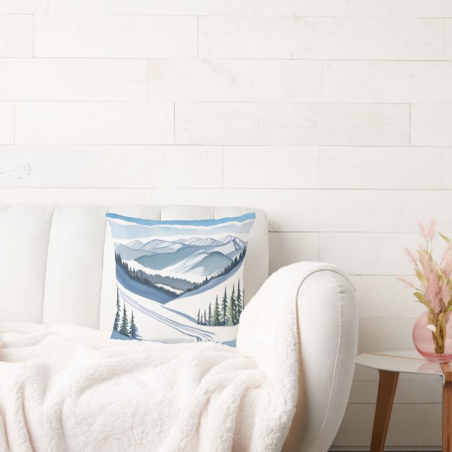 Ski Mountain Watercolor Cushion (Couch)