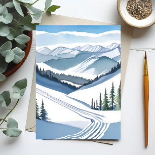 Ski Mountain Watercolor Postcard