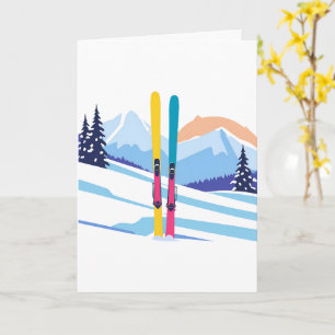 Ski Mountain Winter Watercolor Card