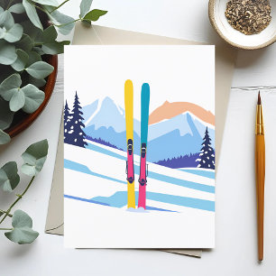 Ski Mountain Winter Watercolor Postcard
