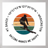Ski Mt. Baker, Washington - Man Skier, Black Text