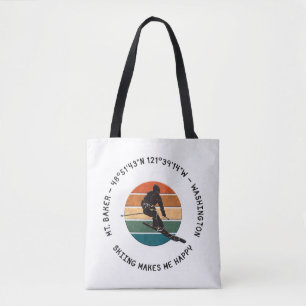 Ski Mt. Baker, Washington - Man Skier, Black Text Tote Bag