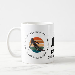 Ski Mt. Baker, Washington - Woman Skier Black Text Coffee Mug