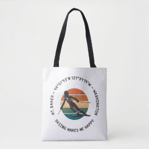 Ski Mt. Baker, Washington - Woman Skier Black Text Tote Bag