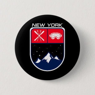 Ski New York Mountain Skiing Trail Skier Goggle Po 6 Cm Round Badge