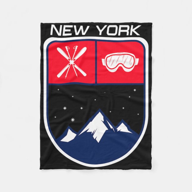 Ski New York Mountain Skiing Trail Skier Goggle Po Fleece Blanket (Front)