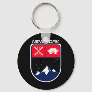 Ski New York Mountain Skiing Trail Skier Goggle Po Key Ring