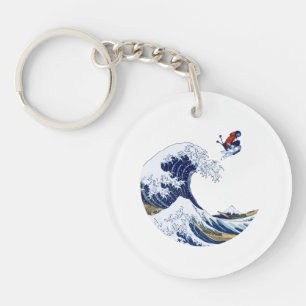 Ski on The Great Wave of Kanagawa Japanese Key Ring
