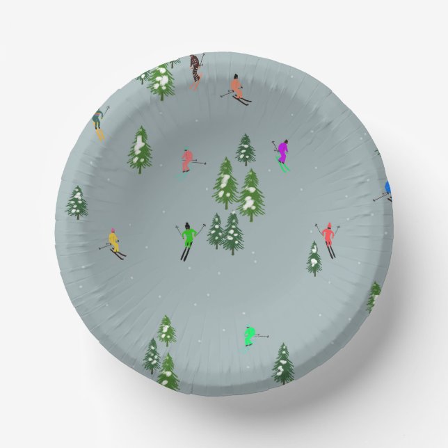  Ski Opening Christmas Skiing Holiday Skiers Blue Paper Plate (Front)