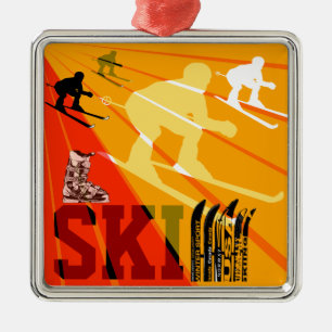 Ski Ornament Orange Red