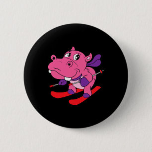 Ski Outfit Skiing Snow Skier Hippo Hippopotamus An 6 Cm Round Badge