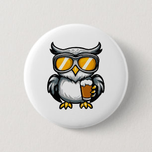 Ski Owl With Beer Apres Ski Comic  6 Cm Round Badge
