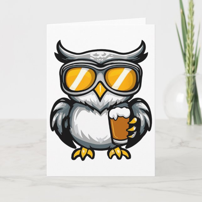 Ski Owl With Beer Apres Ski Comic  Card (Front)