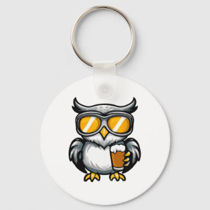 Ski Owl With Beer Apres Ski Comic  Key Ring