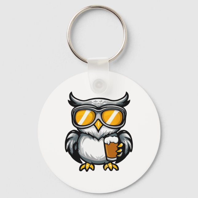 Ski Owl With Beer Apres Ski Comic  Key Ring (Front)