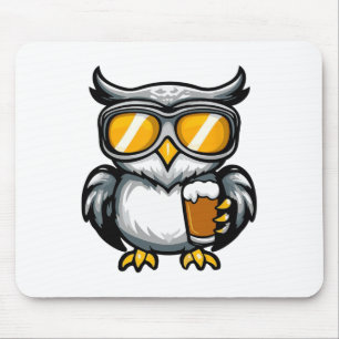 Ski Owl With Beer Apres Ski Comic  Mouse Pad