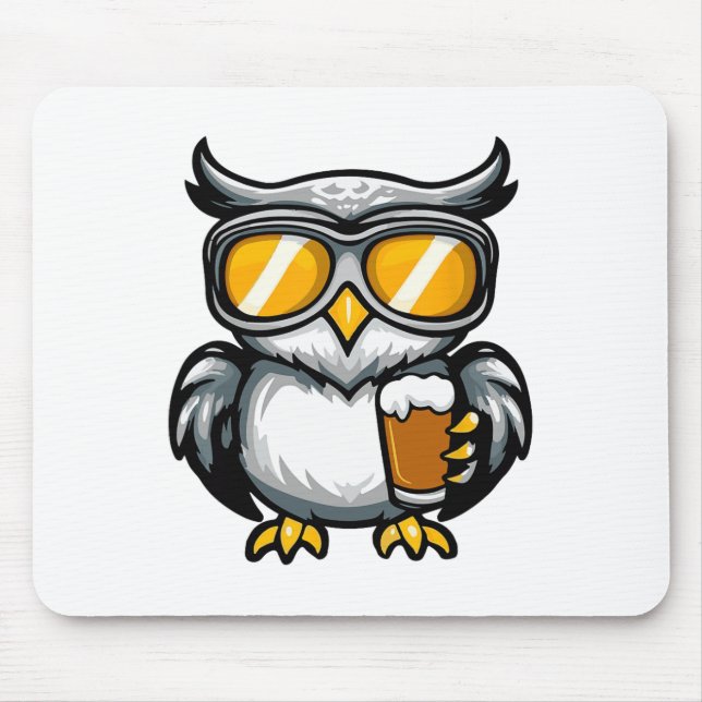 Ski Owl With Beer Apres Ski Comic  Mouse Pad (Front)