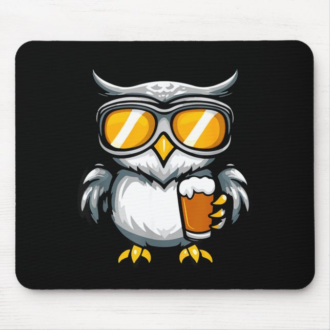 Ski owl with beer _ apres ski comic  mouse pad (Front)