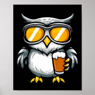 Ski owl with beer _ apres ski comic  poster