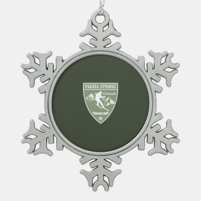 Ski Pagosa Springs Colorado Snowflake Pewter Christmas Ornament (Front)