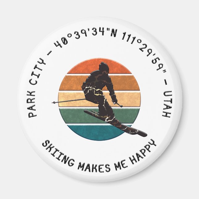 Ski Park City, Utah - Man Skier, Black Text Magnet (Front)