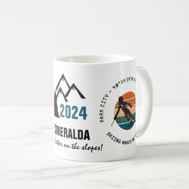 Ski Park City, Utah - Woman Skier, Black Text Coffee Mug (Front Right)