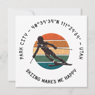 Ski Park City, Utah - Woman Skier, Black Text Holiday Card