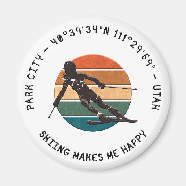 Ski Park City, Utah - Woman Skier, Black Text Magnet (Front)