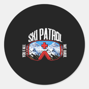 Ski patrol fall haul _ winter sports _ skiing skie classic round sticker
