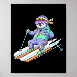 Ski Patrol Sloth Retro 80s Alpine Vibes Snow Mount Poster