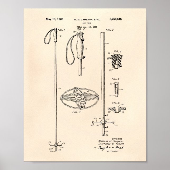 Ski Pole 1966 Patent Art Old Peper Poster (Front)