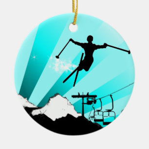 ski powder trail ceramic ornament