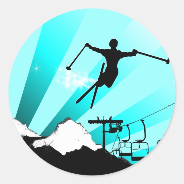 ski powder trail classic round sticker (Front)