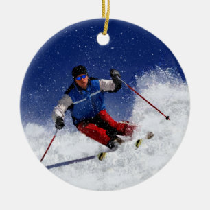 Ski Racing Down the Mountain Ceramic Tree Decoration