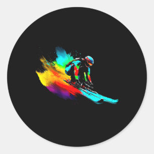 Ski Racing Rainbow Classic Round Sticker