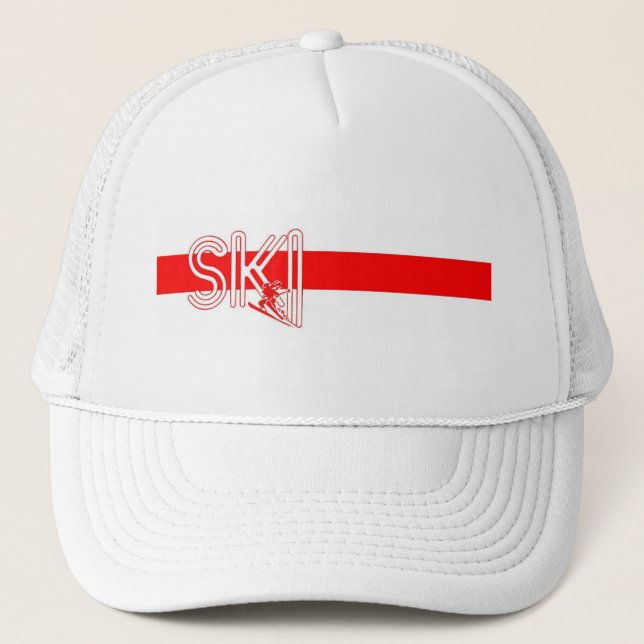 Ski Red Stripe with Snowskier Trucker Hat (Front)