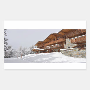 Ski resort chalet rectangular sticker