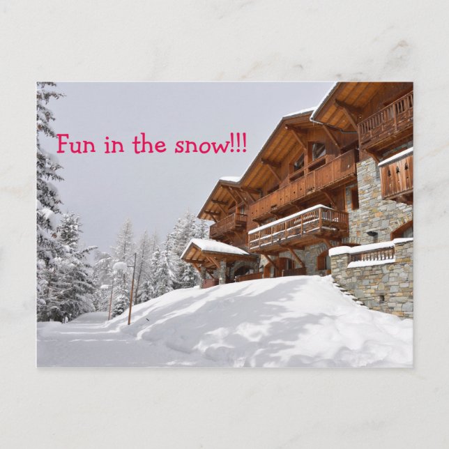 Ski resort chalet text postcard (Front)
