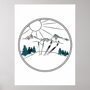 Ski Resort Scene Winter Sports Poster