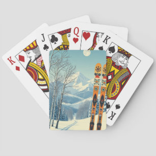 Ski Resort snowy mountain vacation Postcard Playing Cards
