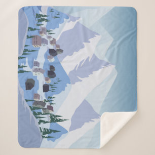 Ski Resort: Vintage Mountain Landscape Sherpa Blanket
