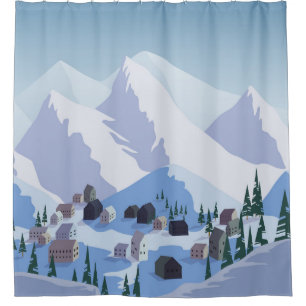 Ski Resort: Vintage Mountain Landscape Shower Curtain