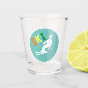 Ski Retro Skier Winter Teal Shot Glass