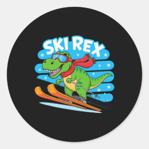 Ski Rex Funny Skiing Dinosaur Winter Sports Design Classic Round Sticker