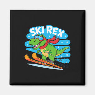 Ski Rex Funny Skiing Dinosaur Winter Sports Design Magnet