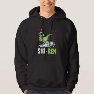 Ski Rex T Rex Dinosaur Santa Hat Ski  Christmas Hoodie