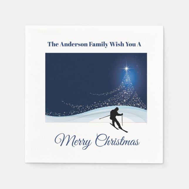 Ski run winter snow Christmas holiday festivities Napkin (Front)
